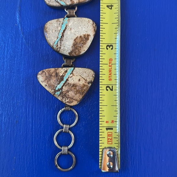 Vintage Navajo Royston Boulder Ribbon Turquoise Sterling Silver by Mike Smith - Picture 4 of 16